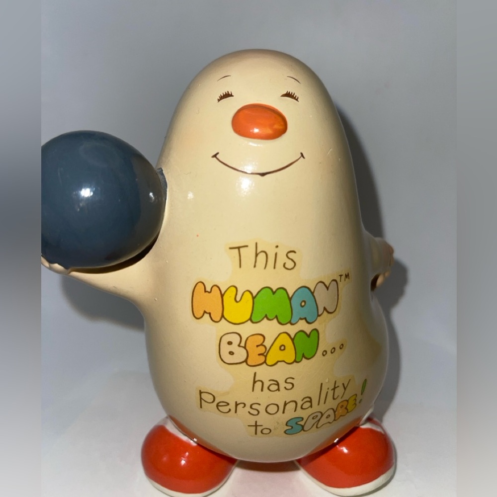 1984 Human Bean Bowling Ceramic Bank Enesco Morgan Inc Vintage 80s Coin Bank